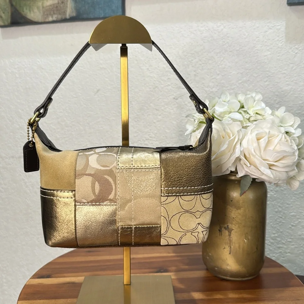 Coach Gold Patchwork Suede Small Purse Handbag - Picture 3 of 15